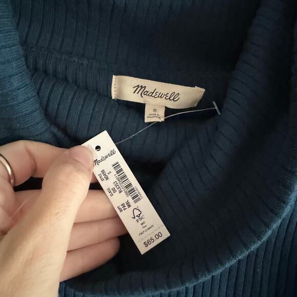 Madewell Long Sleeve Blue Off the Shoulder Ribbed Top #NO498 Size Small NEW - Picture 3 of 6